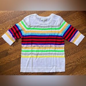 Milly White with Multicolor Stripes Crewneck Knit Top Sz P (XS) *NWOT*
